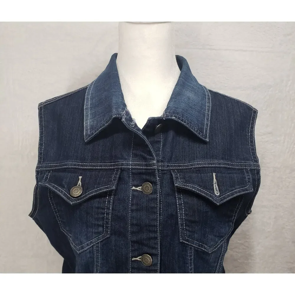 Rue21 Denim Vest L Blue Stretch Cropped Jean Vest Y2K Indie Sleaze Button Front